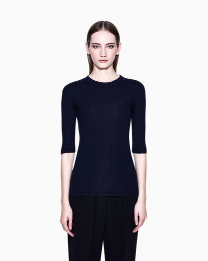 Pure cashmere ribbed crew-neck jumper