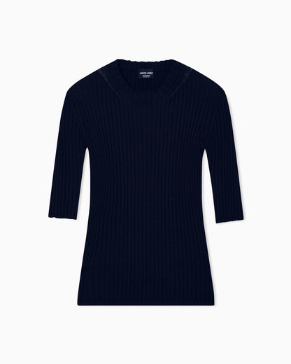 Pure cashmere ribbed crew-neck jumper
