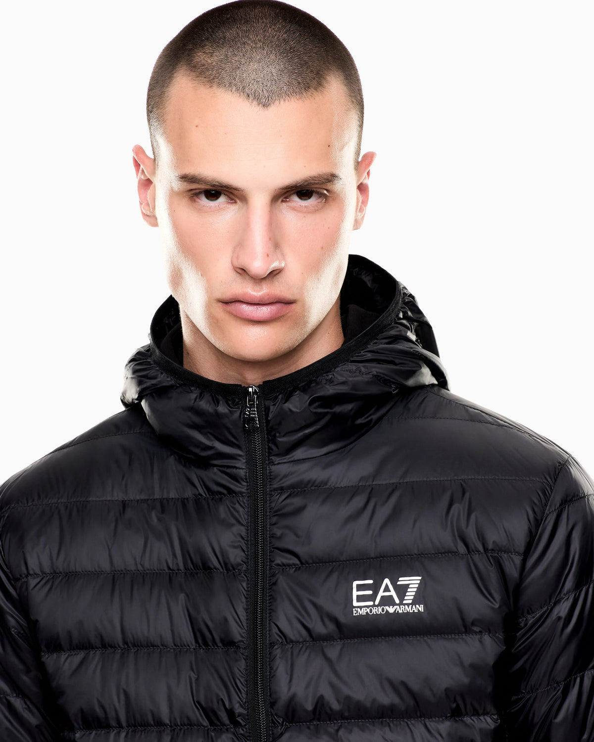 Insulated down jacket with fixed hood Core Identity