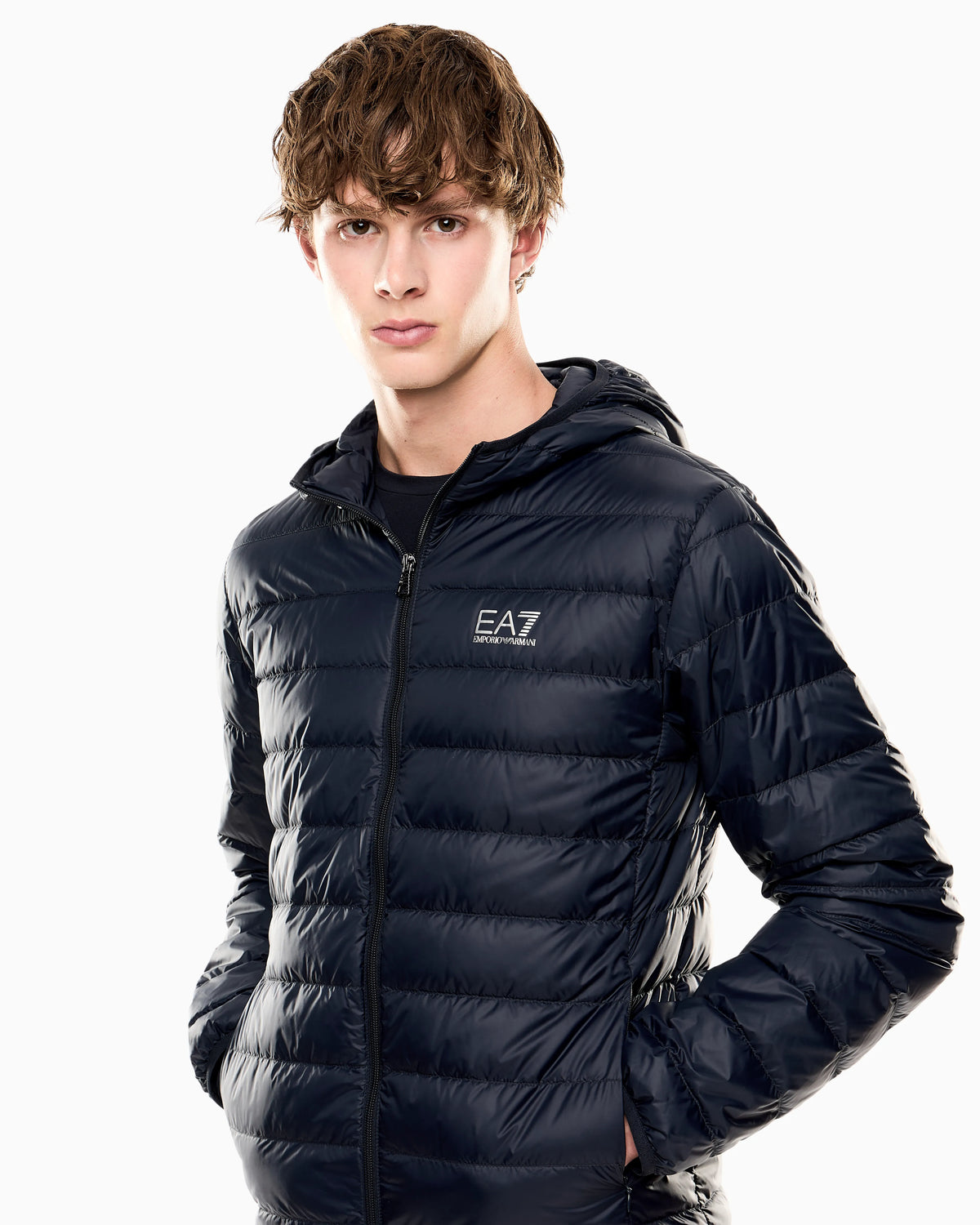 Insulated down jacket with fixed hood Core Identity