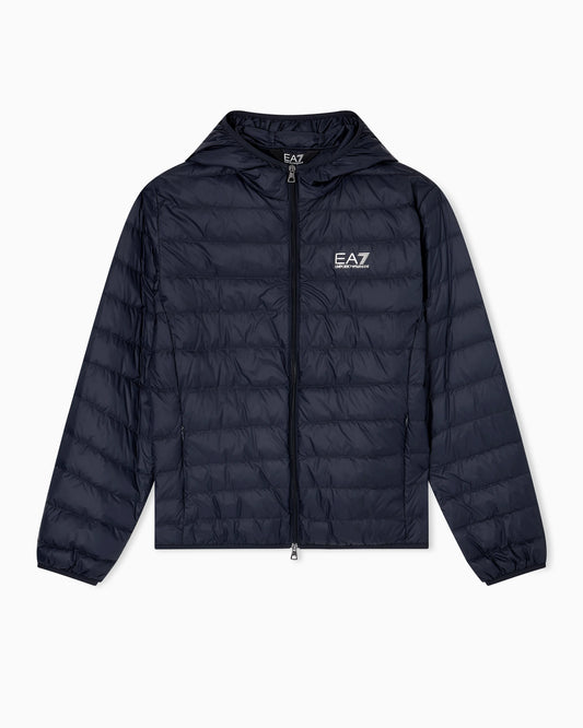Insulated down jacket with fixed hood Core Identity