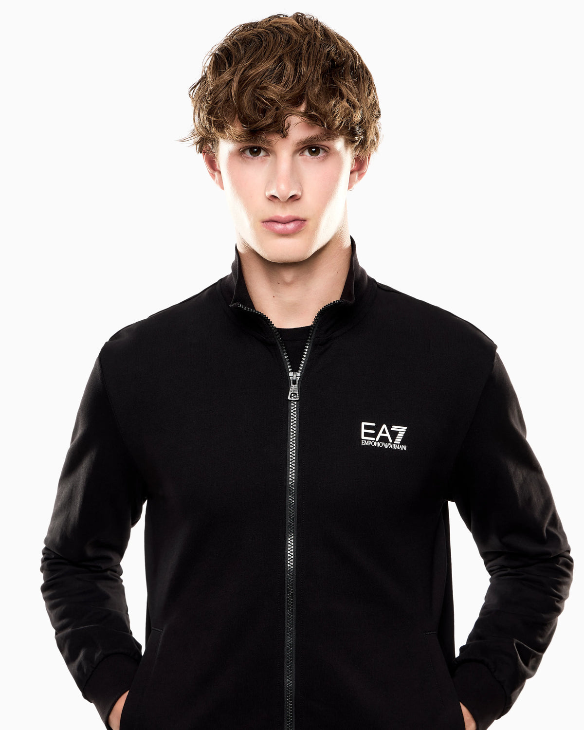 Cotton zip up with a stand-up collar and logo Core Identity