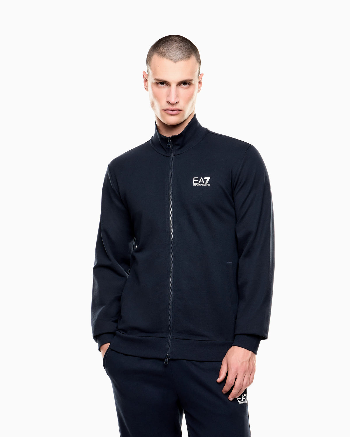 Cotton zip up with a stand-up collar and logo Core Identity