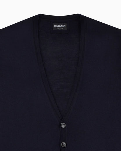 Button cardigan in virgin wool with a V-neck