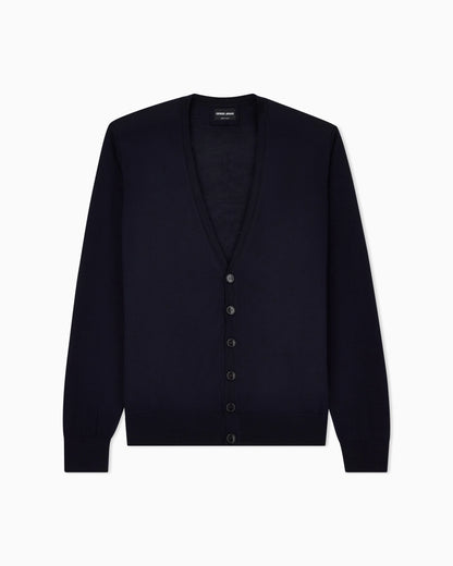 Button cardigan in virgin wool with a V-neck