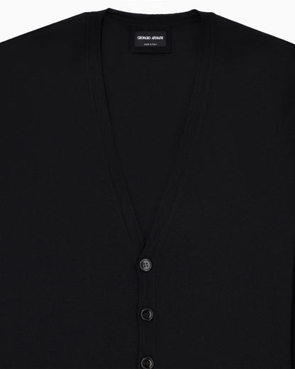 Button cardigan in virgin wool with a V-neck