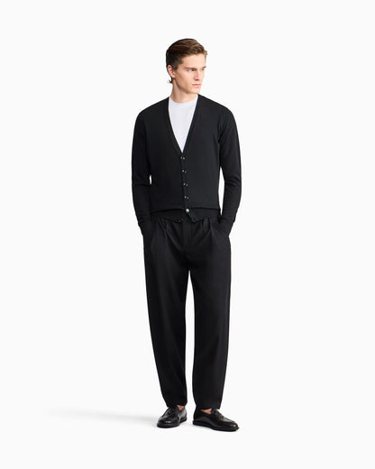 Button cardigan in virgin wool with a V-neck