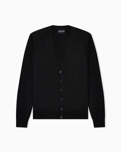 Button cardigan in virgin wool with a V-neck
