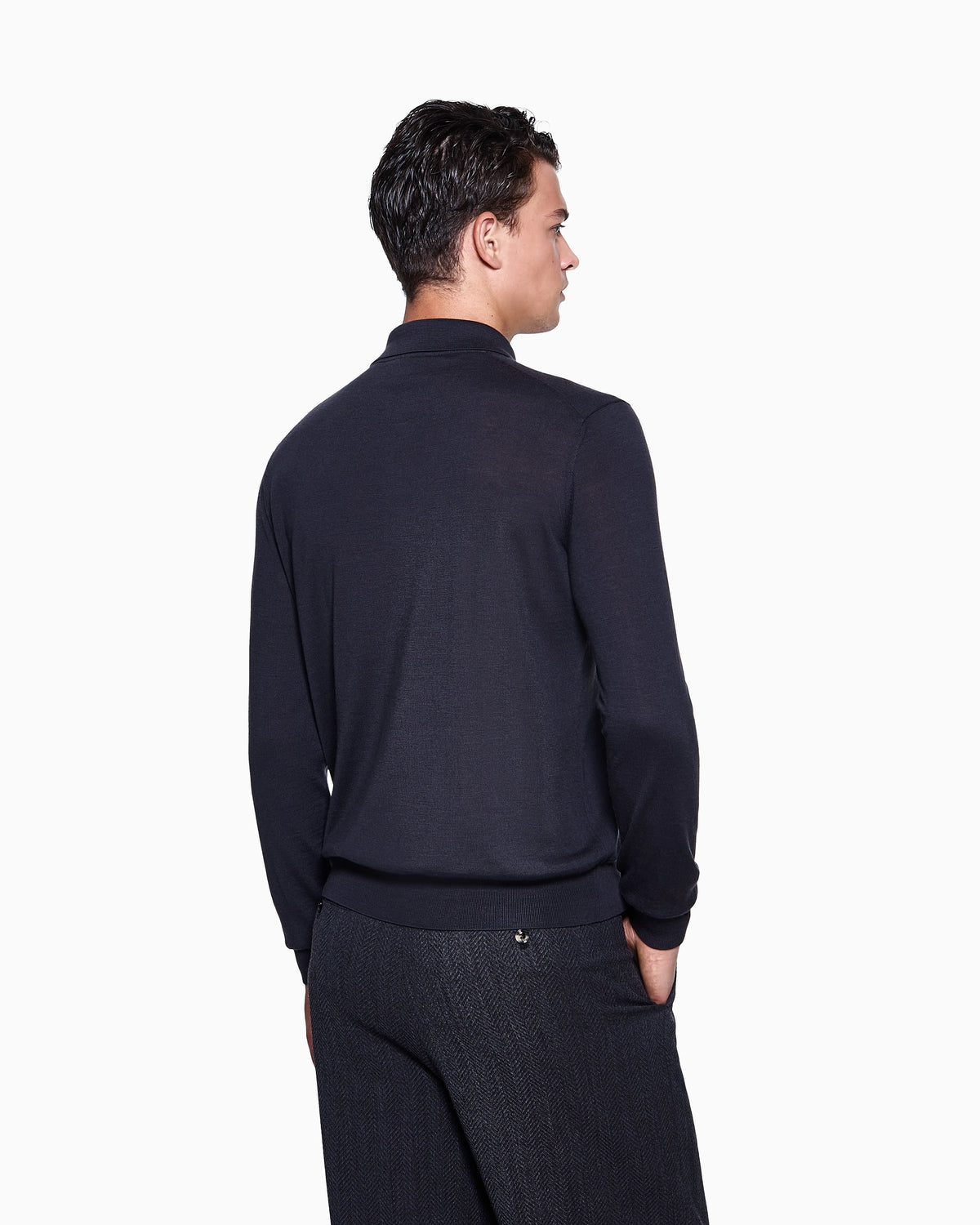 Long-sleeved polo shirt in virgin wool