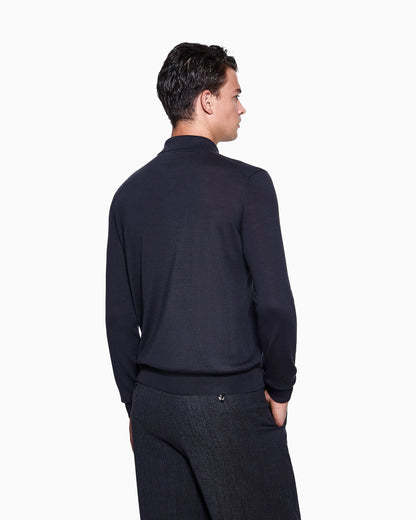 Long-sleeved polo shirt in virgin wool