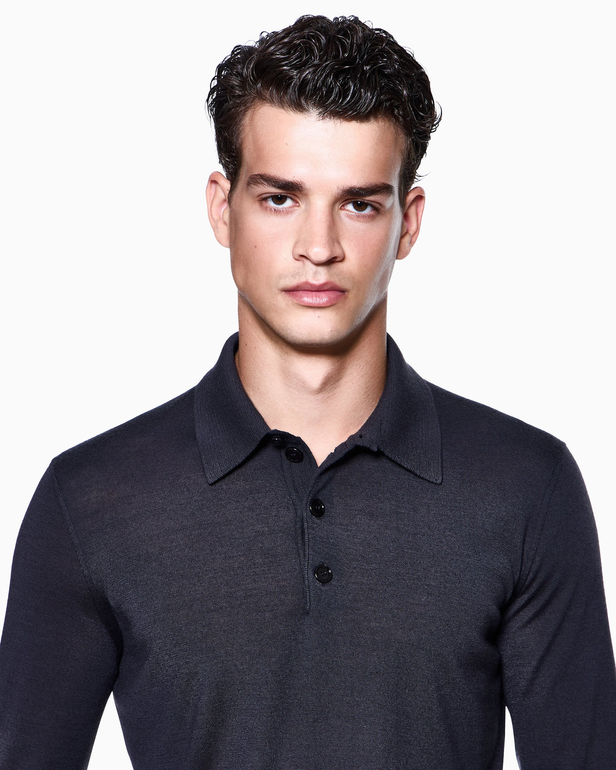 Long-sleeved polo shirt in virgin wool