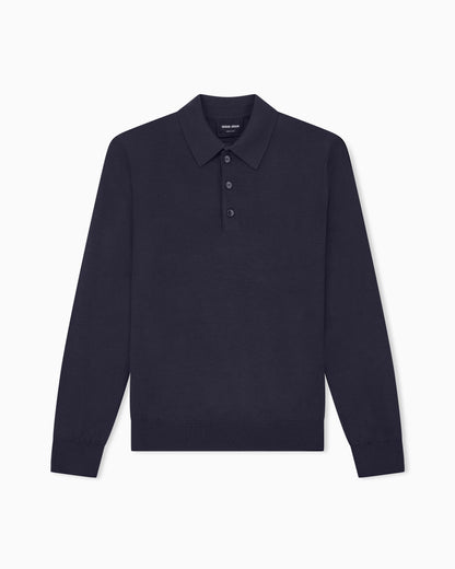 Long-sleeved polo shirt in virgin wool