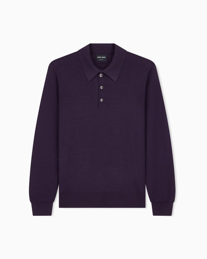 Long-sleeved polo shirt in virgin wool
