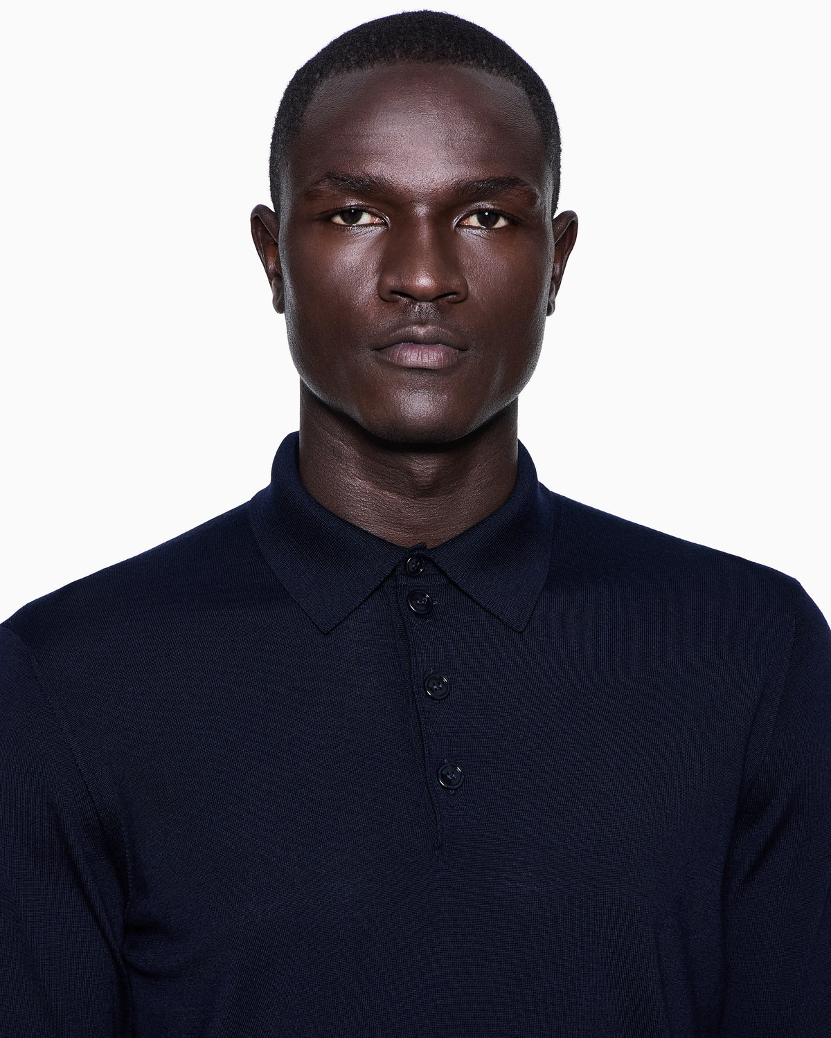 Long-sleeved polo shirt in virgin wool