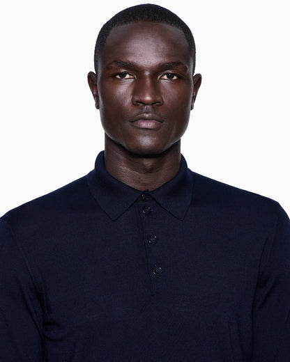 Long-sleeved polo shirt in virgin wool