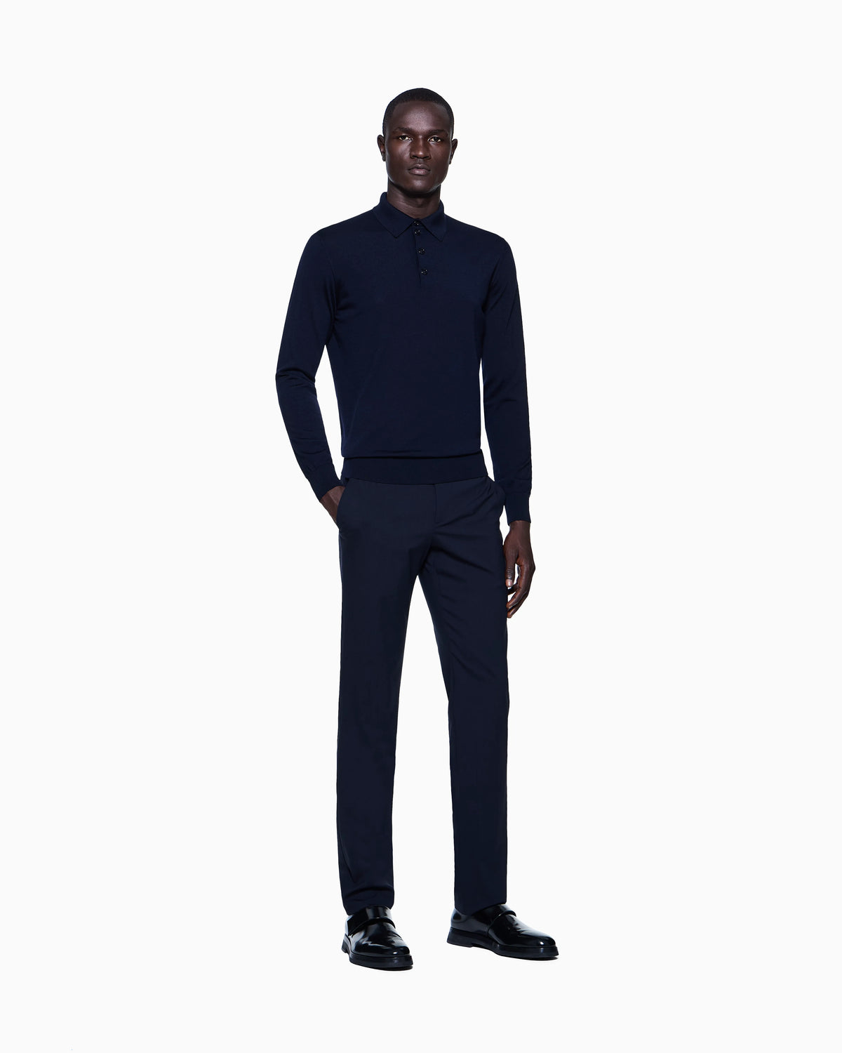 Long-sleeved polo shirt in virgin wool