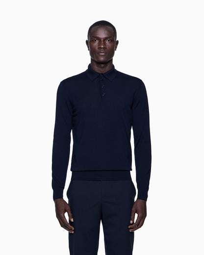 Long-sleeved polo shirt in virgin wool