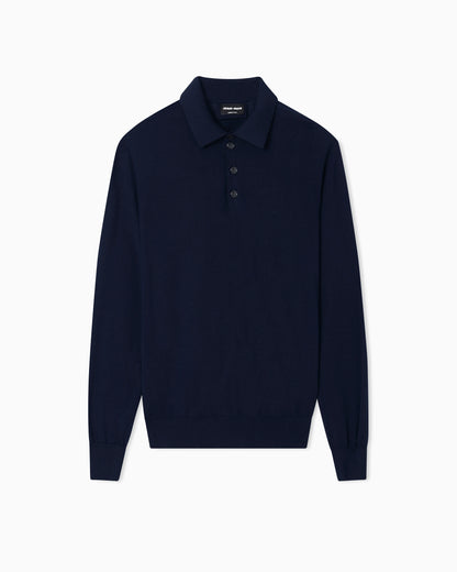 Long-sleeved polo shirt in virgin wool