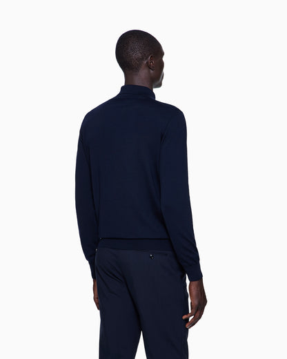 Long-sleeved polo shirt in virgin wool