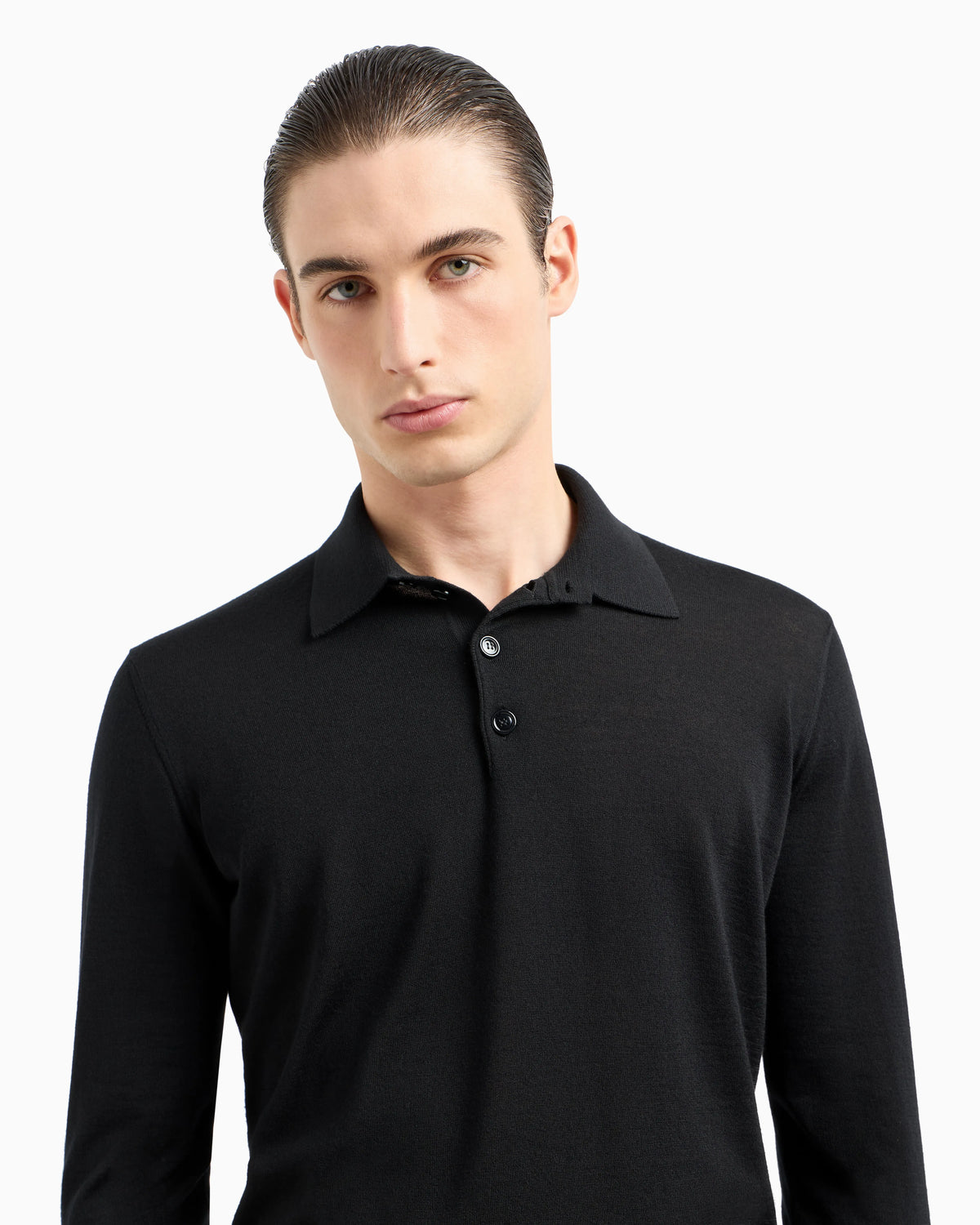 Long-sleeved polo shirt in virgin wool