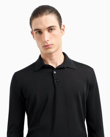 Long-sleeved polo shirt in virgin wool