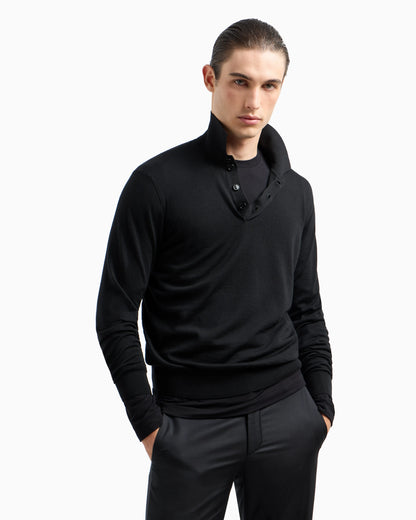 Long-sleeved polo shirt in virgin wool