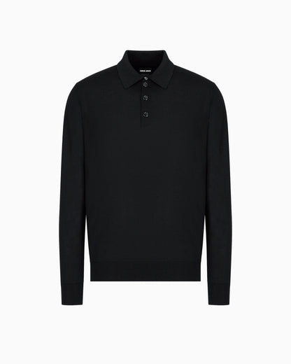 Long-sleeved polo shirt in virgin wool