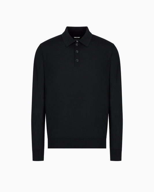 Long-sleeved polo shirt in virgin wool