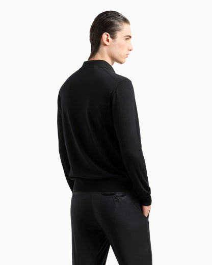 Long-sleeved polo shirt in virgin wool