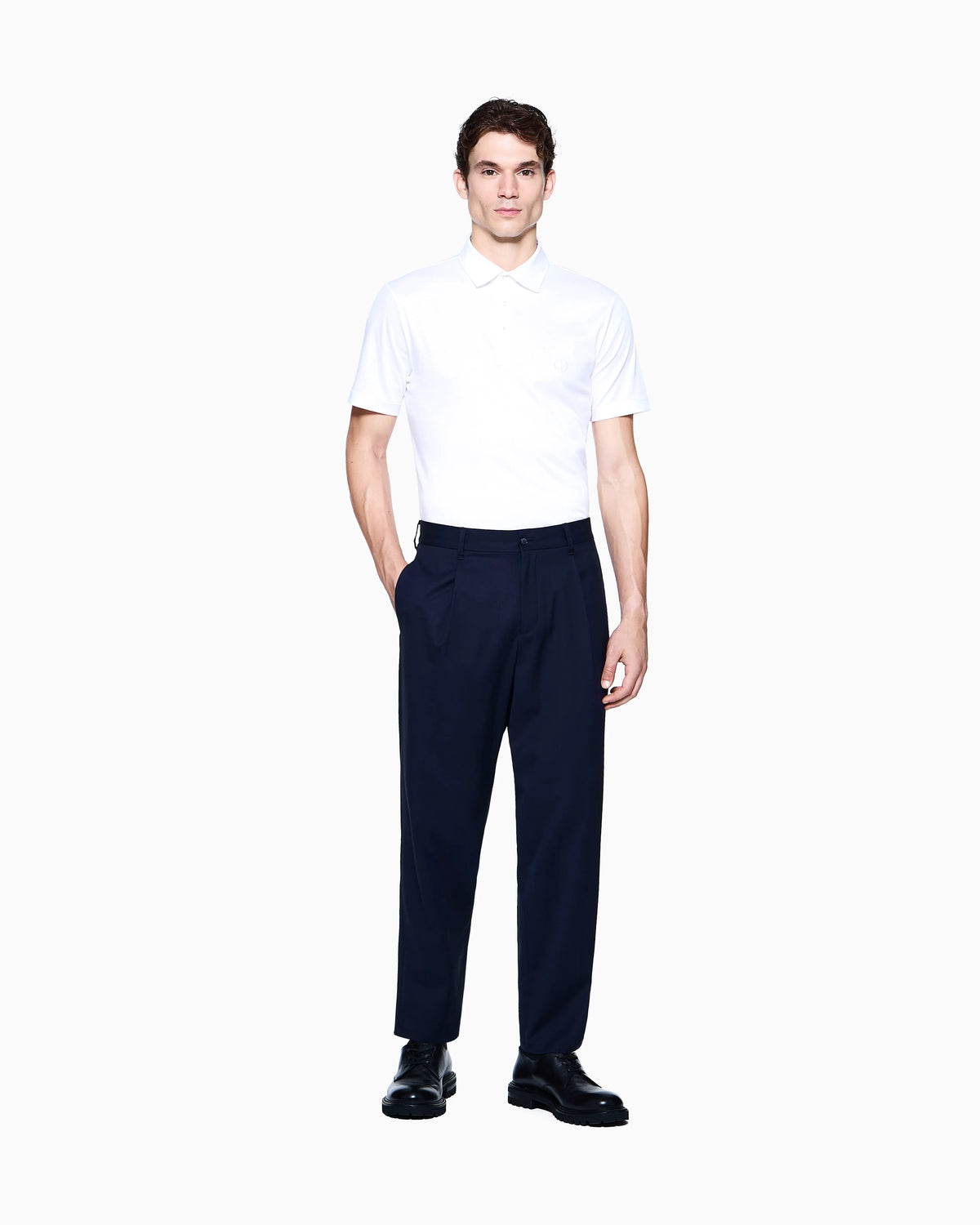 Interlock polo in cotton with an embroidered logo