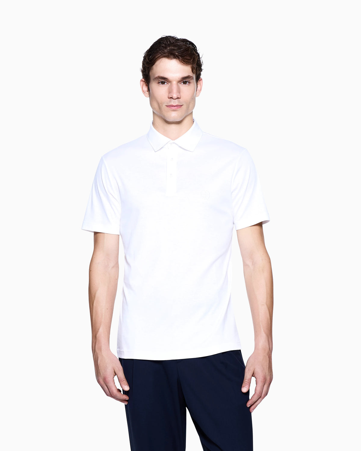 Interlock polo in cotton with an embroidered logo