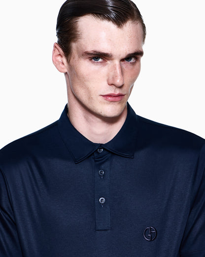 Interlock polo in cotton with an embroidered logo