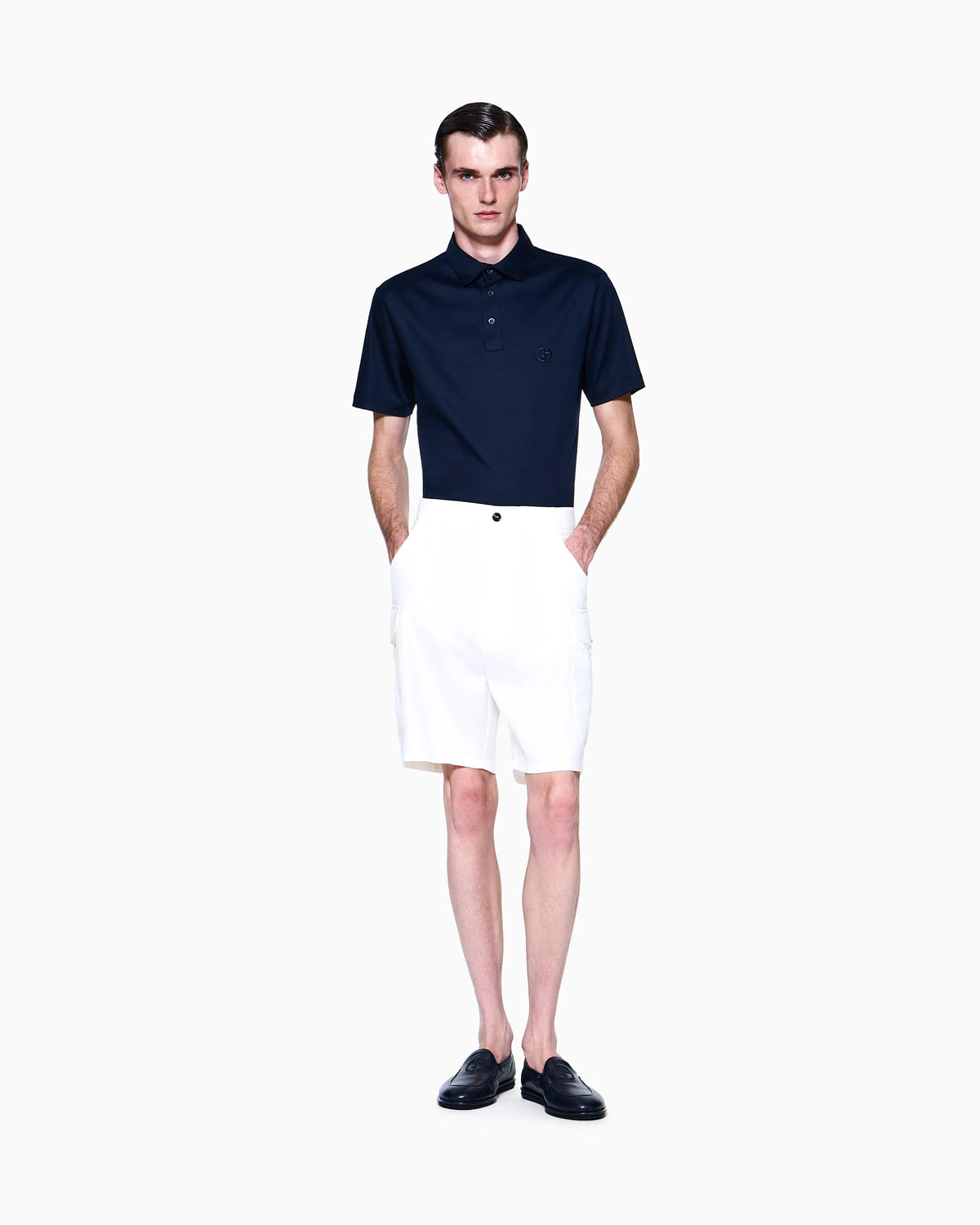Interlock polo in cotton with an embroidered logo