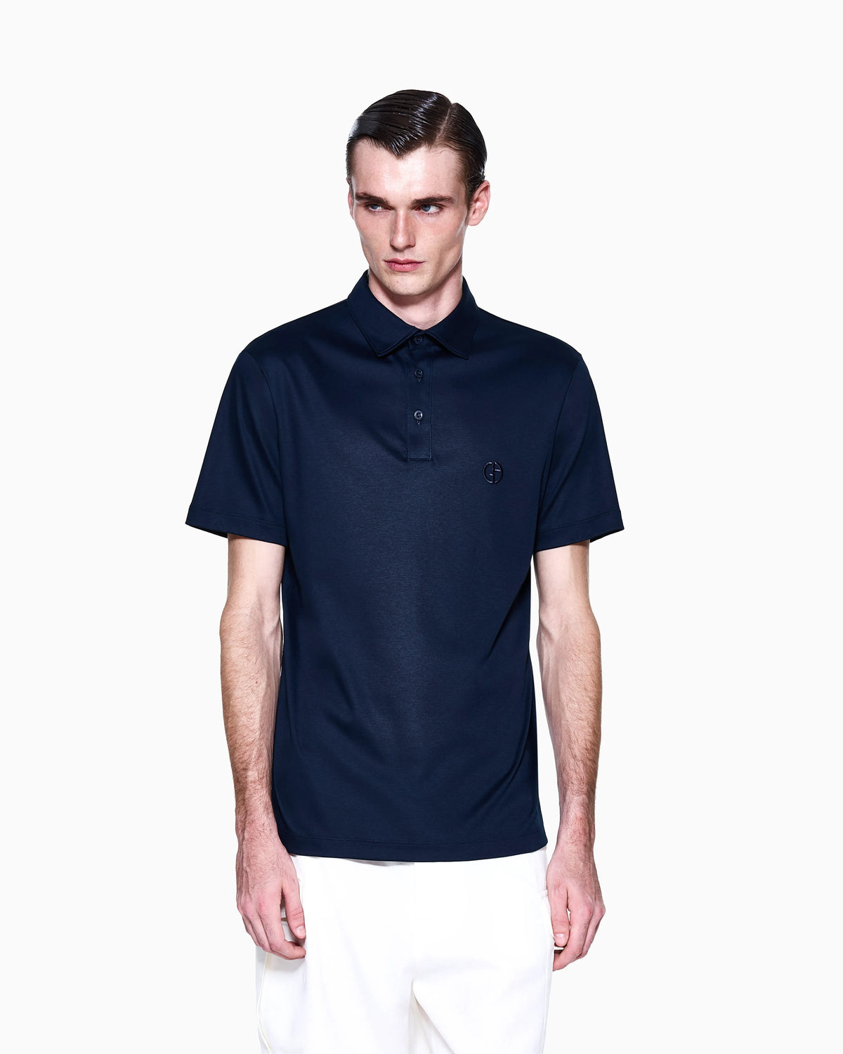 Interlock polo in cotton with an embroidered logo