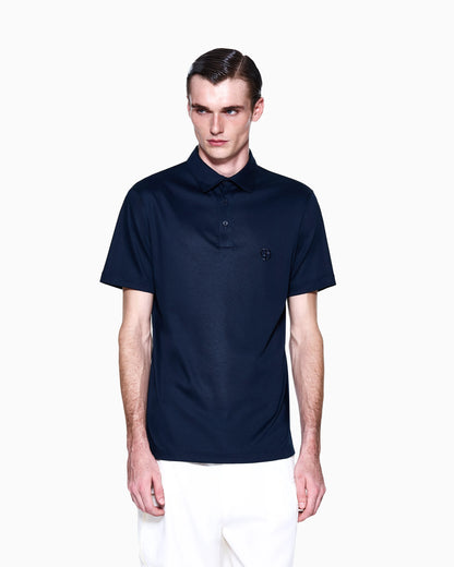 Interlock polo in cotton with an embroidered logo