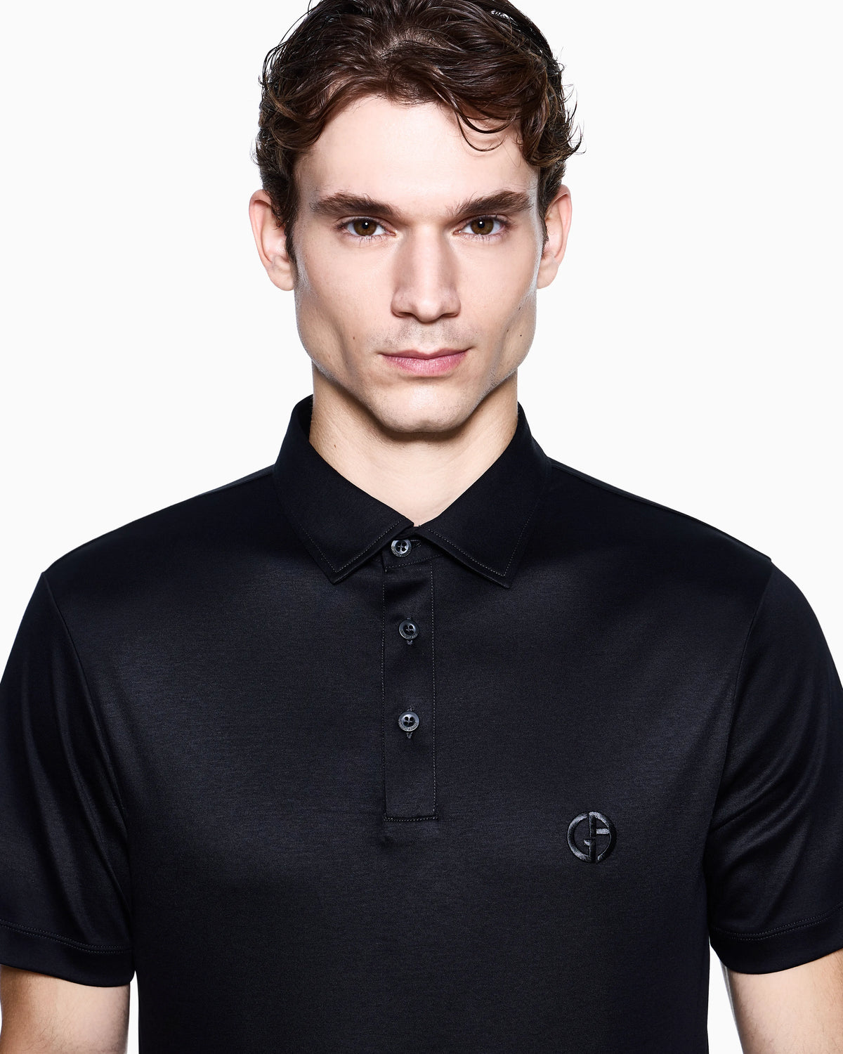 Interlock polo in cotton with an embroidered logo