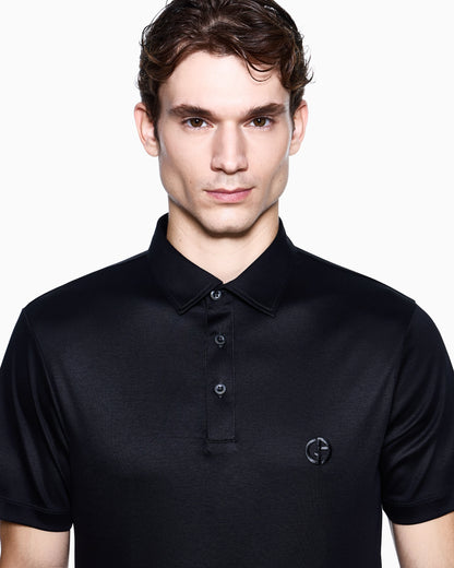 Interlock polo in cotton with an embroidered logo