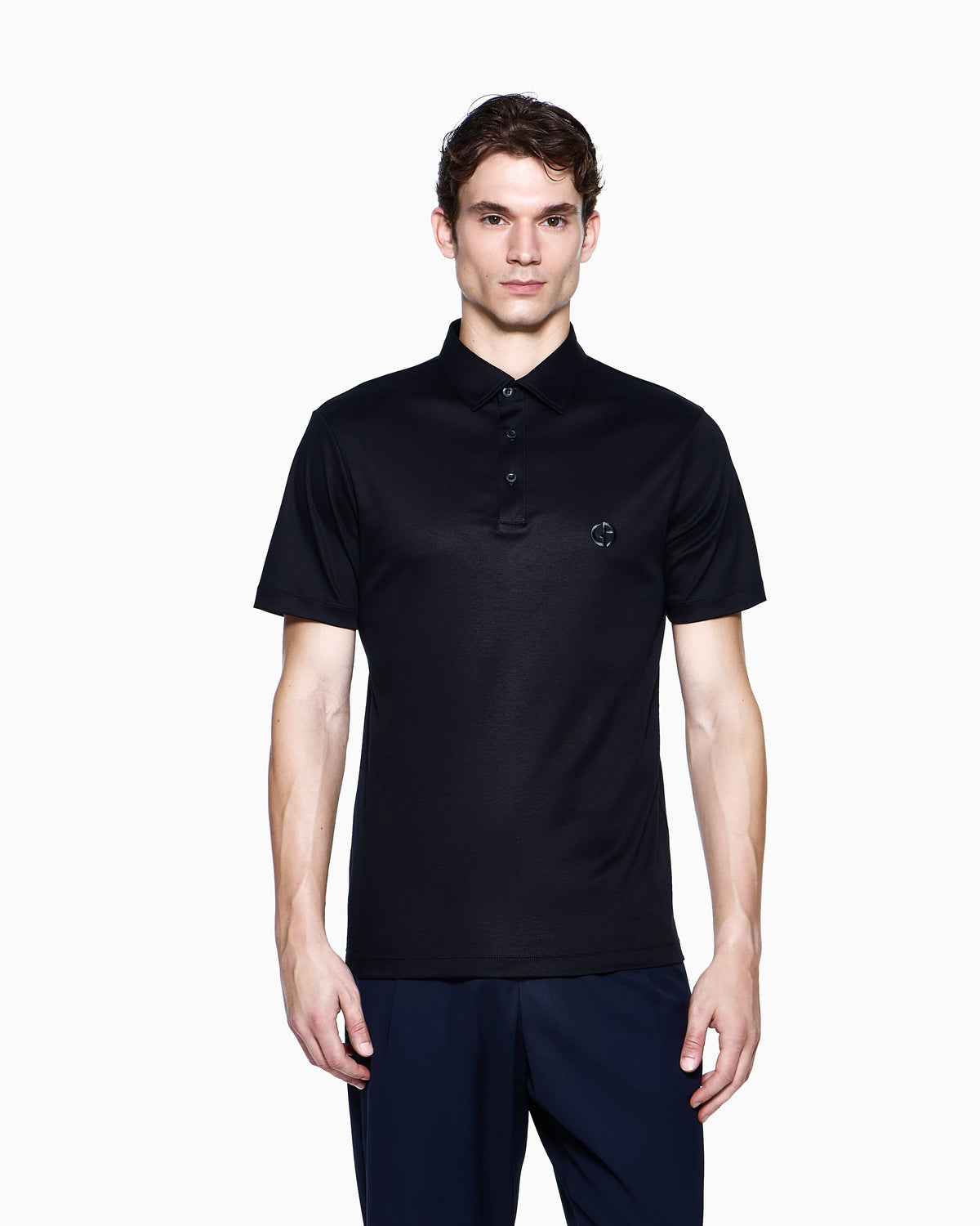 Interlock polo in cotton with an embroidered logo