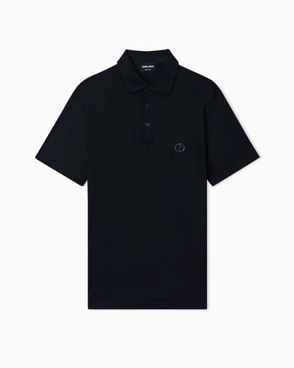 Interlock polo in cotton with an embroidered logo