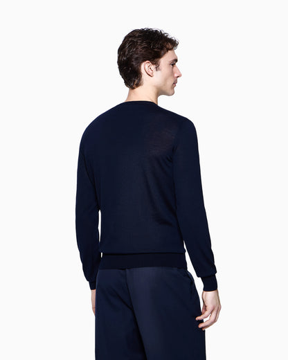 Virgin wool crew neck sweater with ribbed trims