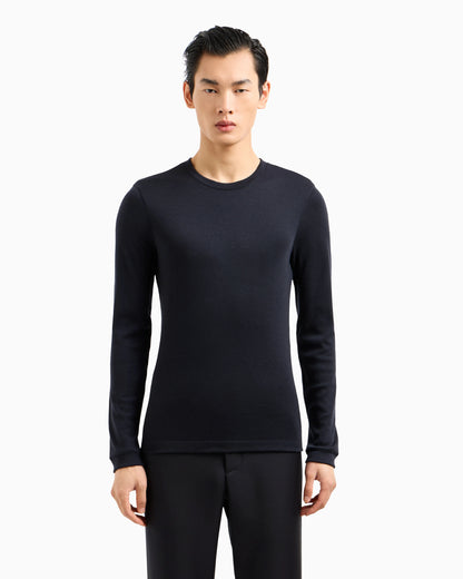 Pure cashmere interlock crew-neck jumper