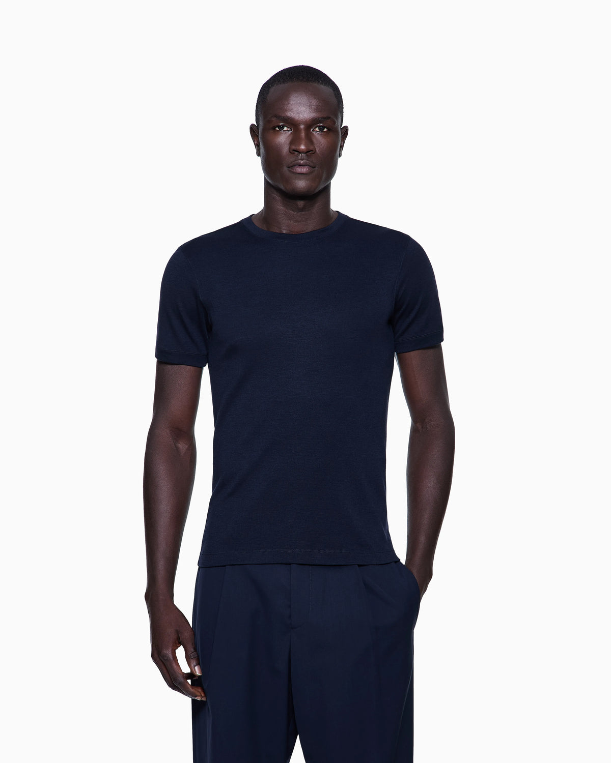 ASV crew-neck, short-sleeved jumper in cashmere interlock