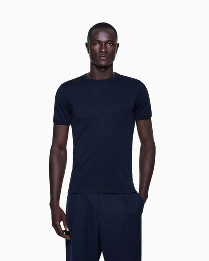 ASV crew-neck, short-sleeved jumper in cashmere interlock