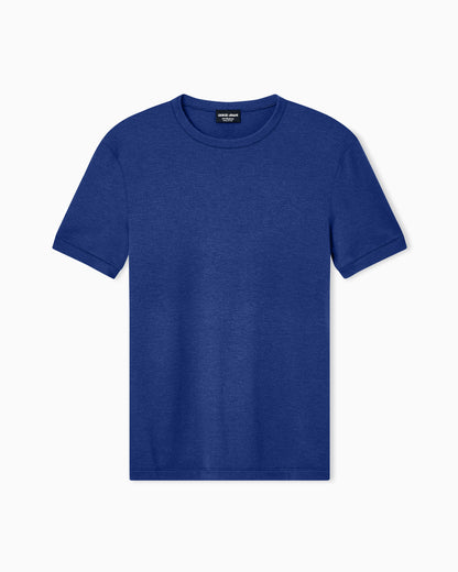 crew-neck, short-sleeved jumper in cashmere interlock