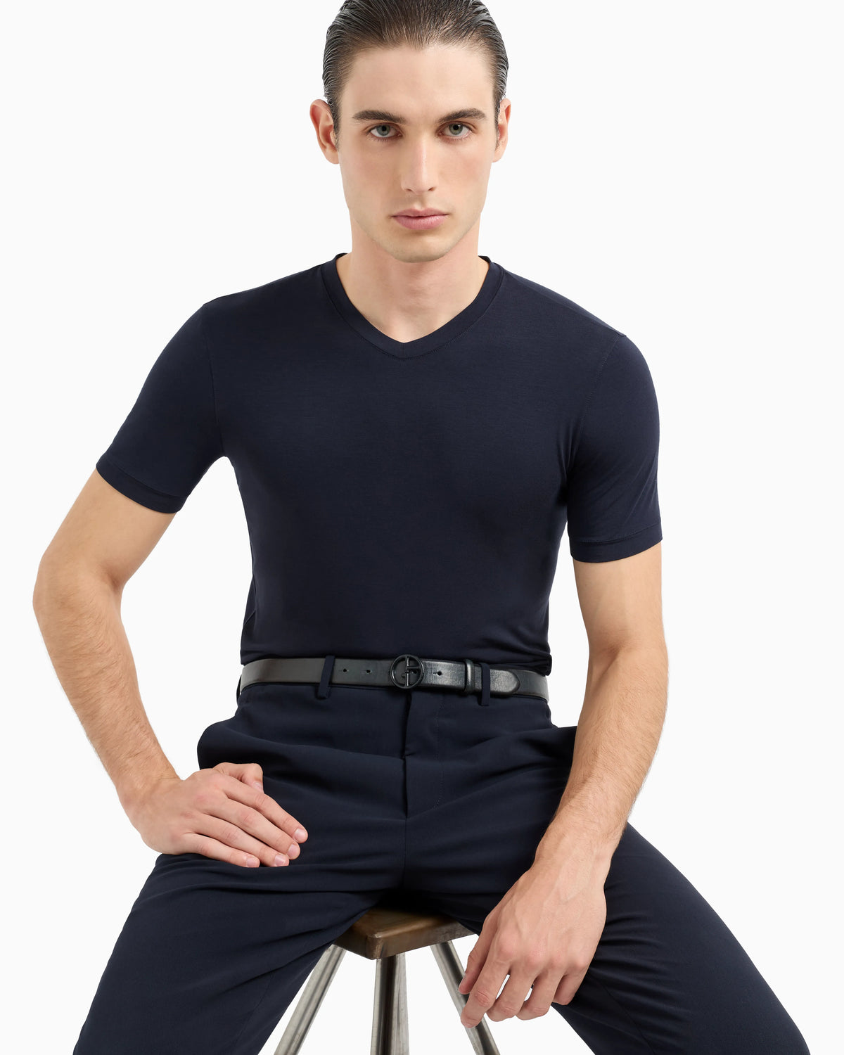Stretch viscose jersey, V-neck Icon T-shirt