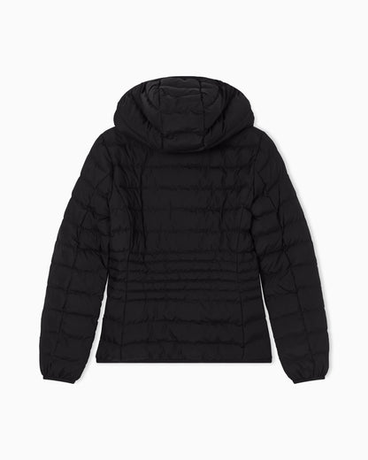 Padded jacket in technical fabric with a hood and zipper