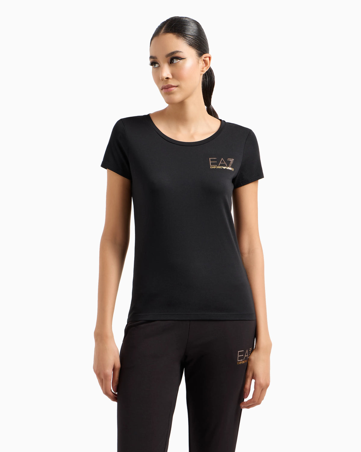 Stretch crew neck slim t-shirt with micro studs Evolution