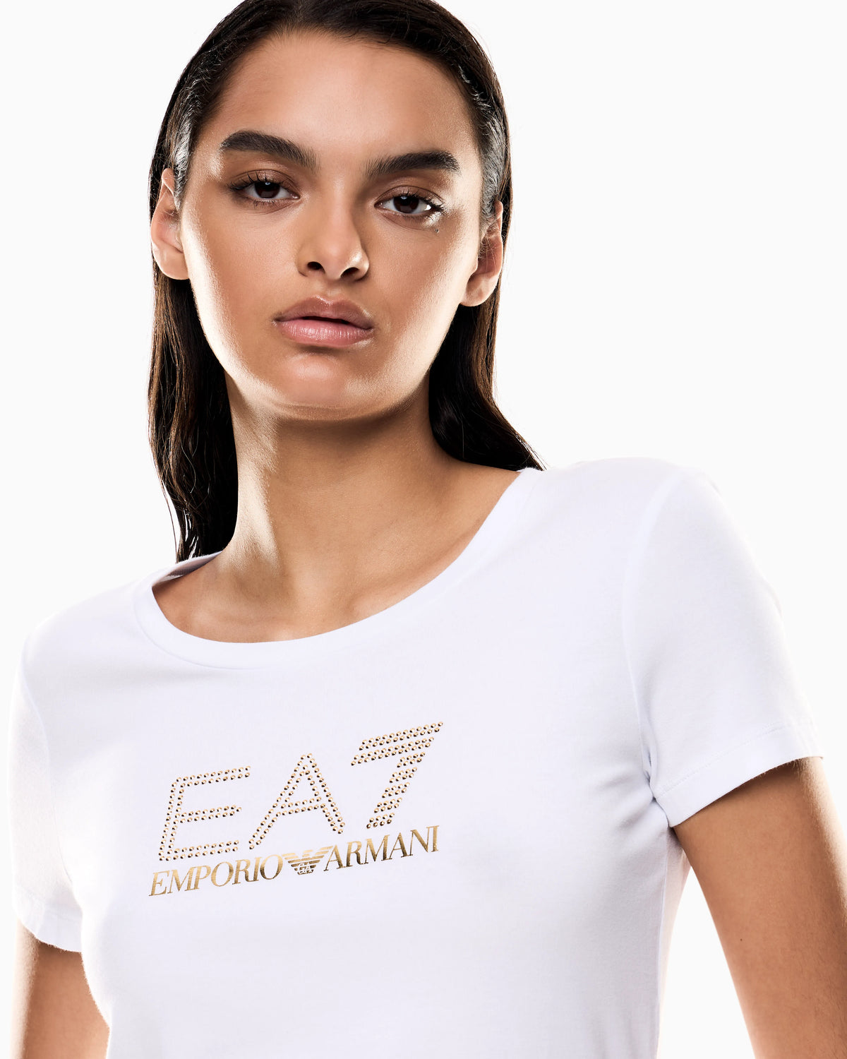 Stretch t-shirt in cotton with logo and studs Evolution