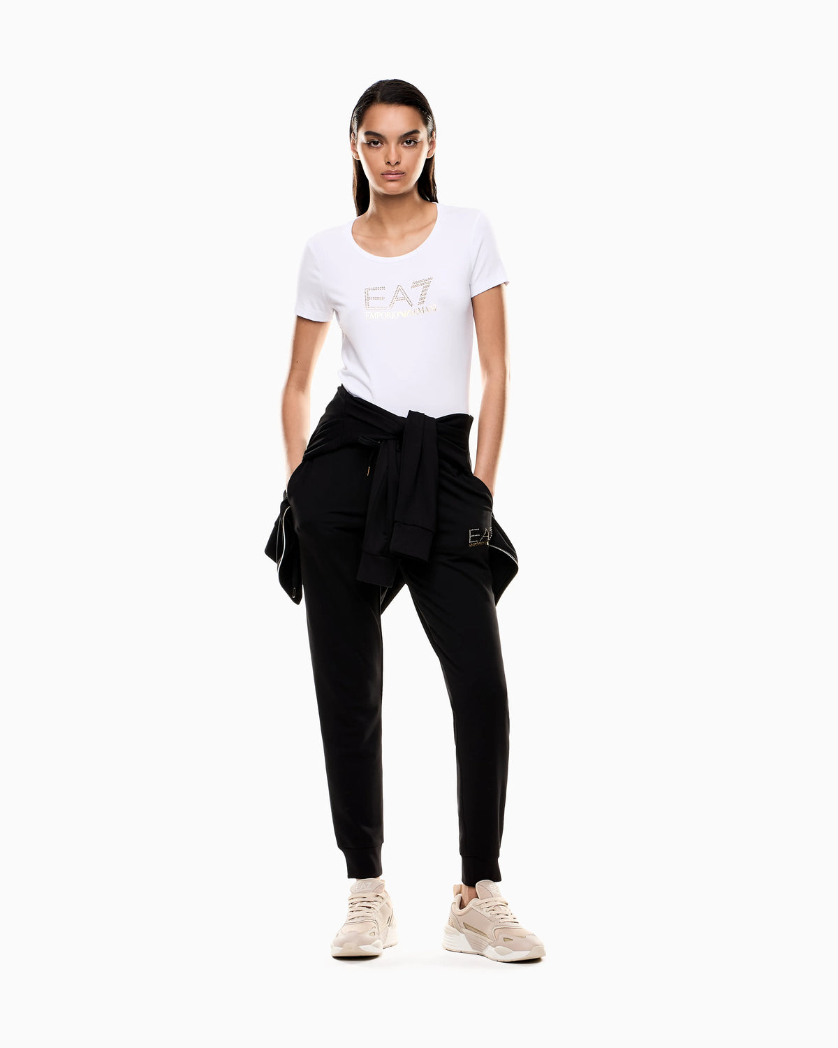 Stretch t-shirt in cotton with logo and studs Evolution