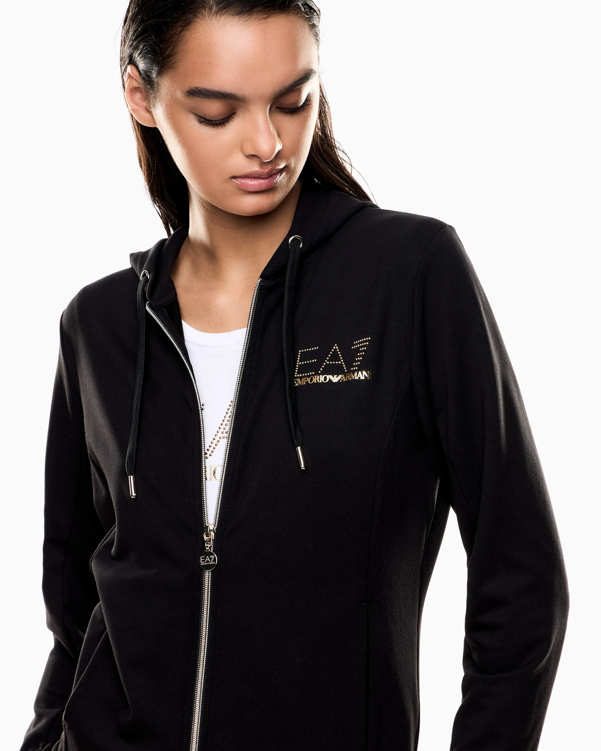 Viscose suit with a zip-up hoodie and micro-studs Tracksuit